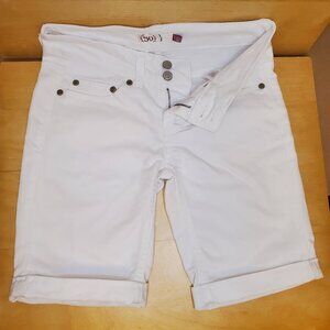 SO Double Button Roll Cuff Bermuda Shorts White Denim 9” Inseam - 1 Juniors